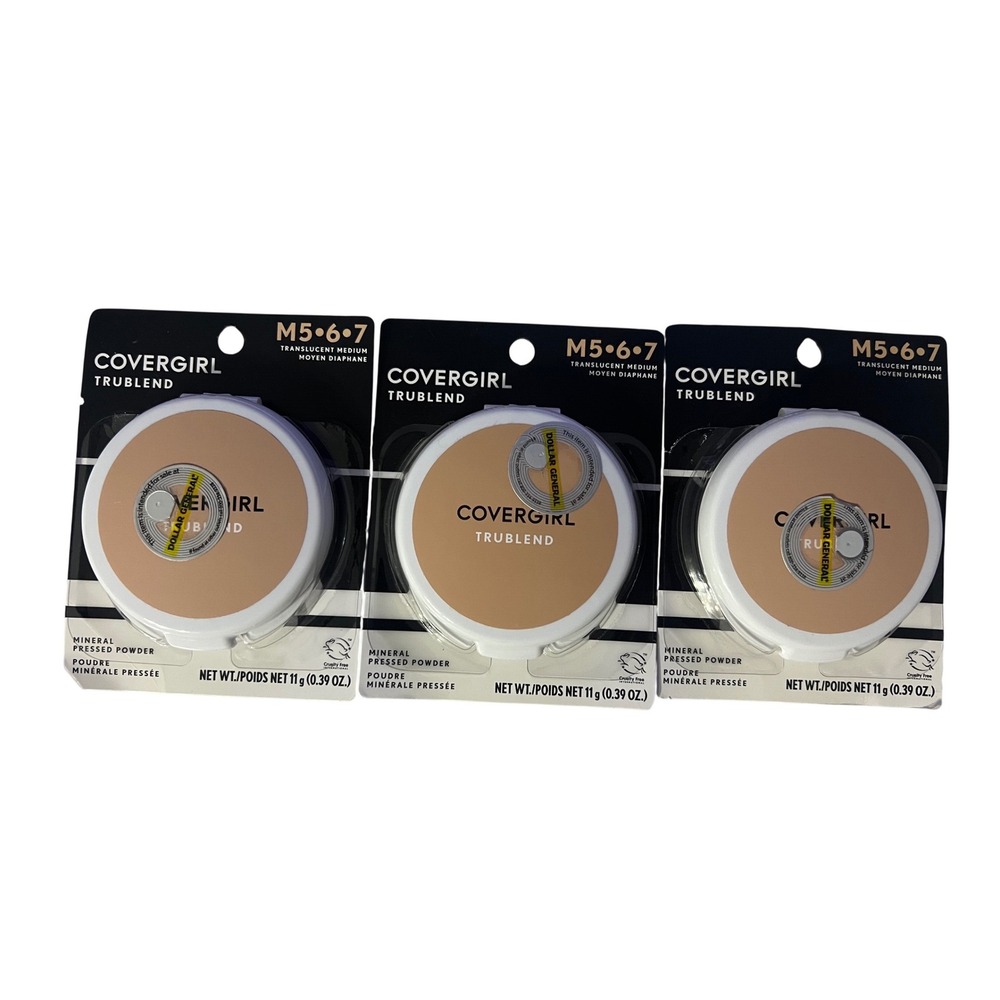 Lot of 3 Covergirl TruBlend Mineral Pressed Powder M5-6-7 Translucent Medium